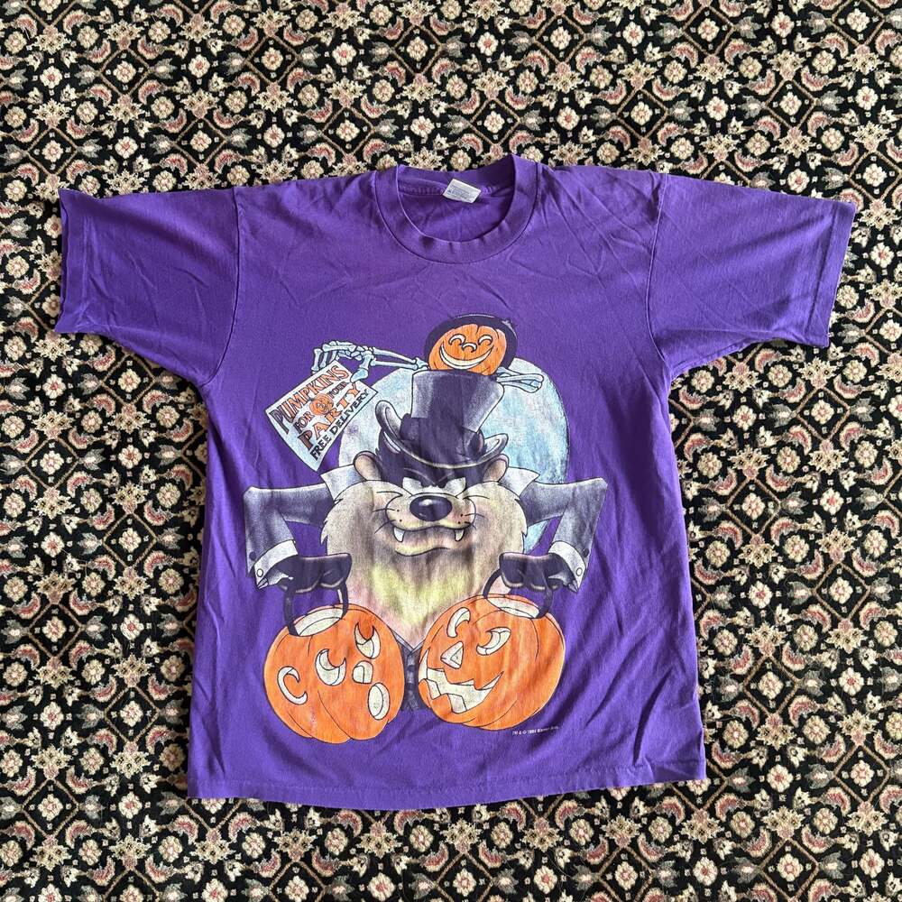 Vtg 90s 1990 Looney Tunes Taz Devil Halloween Single Stitch Howloween T-Shirt